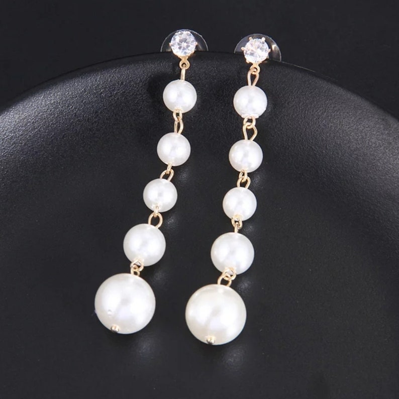 Wedding Earring Long White Pearls Tassel Earring Rondelle Etsy