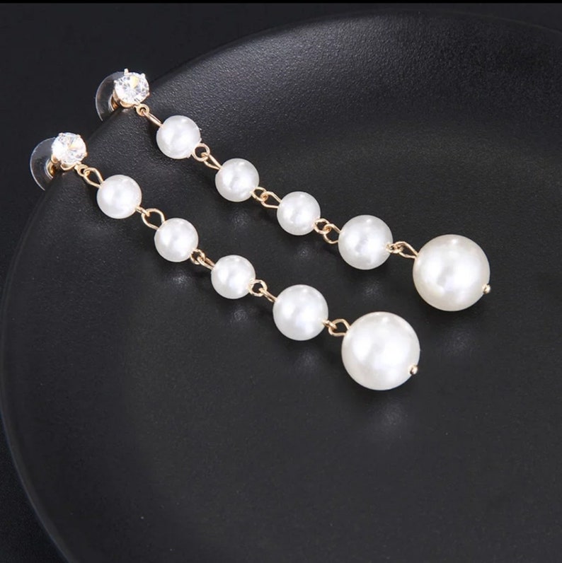 Wedding Earring Long White Pearls Tassel Earring Rondelle Etsy