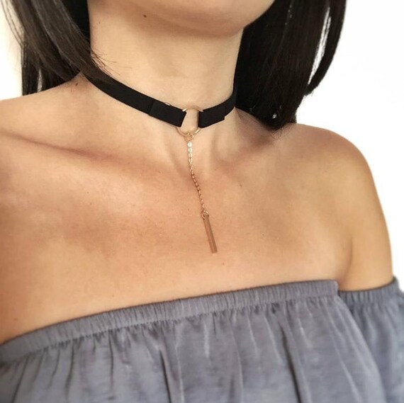 Thick Golden Ring Velvet Choker Jewelry 