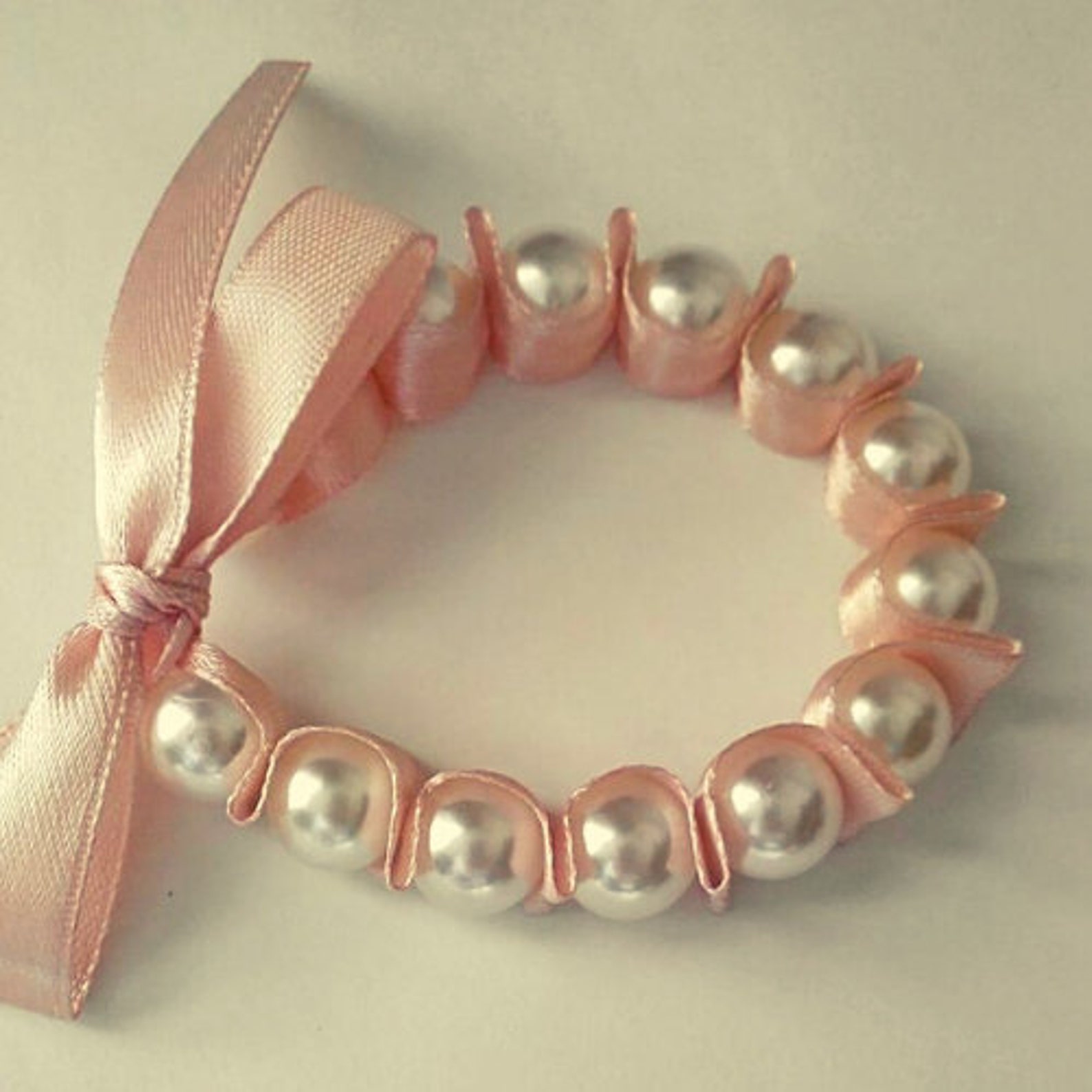 Flower Girl Pearl Bracelet for the Bridesmaid Peach Pearl Etsy