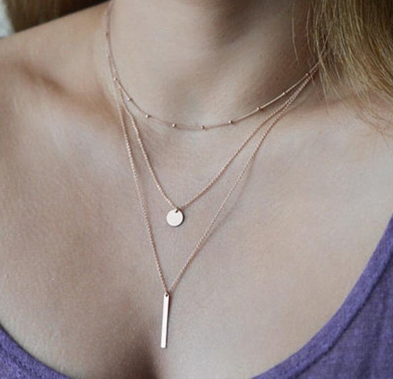 Stack Necklaces For Women Silver Gold 3 Layered Necklace Multi Etsy