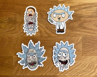Paquete de pegatinas de Rick: pegatinas de dibujos animados resistentes a la intemperie (4 unidades)