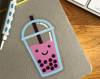 Pegatina Kawaii de té de burbujas: regalo de vinilo transparente con diseño de té boba.