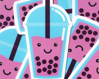 Pegatina de vinilo de té Boba Kawaii, calcomanía de té de burbujas (76 mm x 45 mm)