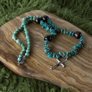 Turquoise DYED Howlite necklace with Silver Cross, boho necklace, boho beaded necklace, necklace, stone necklace, Howlite stone necklace