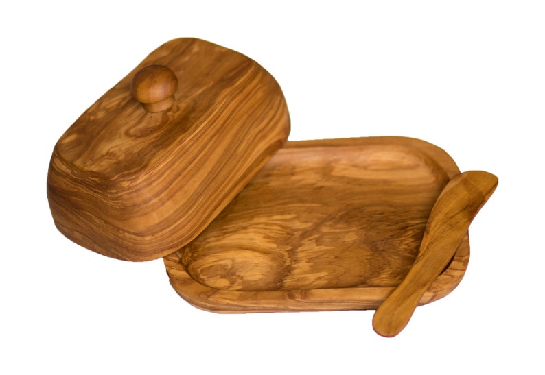 Olive Wood Butter Dish European Size with Knob and Knife Etsy