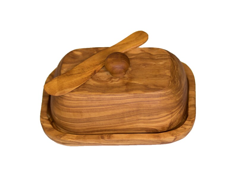 Olive Wood Butter Dish European Size with Knob and Knife Etsy