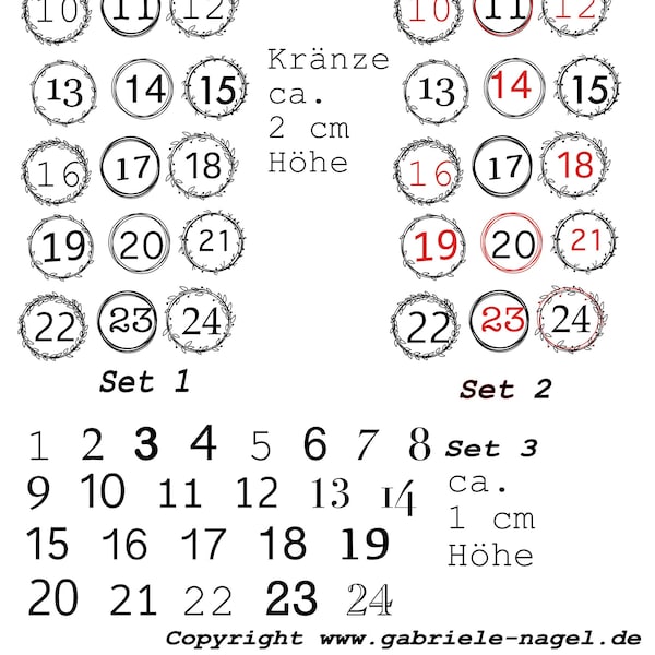 Tattoofolie Wasserschiebefolie DIY Transferfolie für Kerzen Adventskalender  -  versch Zahlen/  fertig gestaltet  -  versandfertig