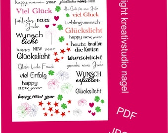 PDF JPG Candle Tattoos Candle Stickers Candle Stickers - New Year's Eve Terms Set - Water Slide Film - Candle Tattoos Instant Download