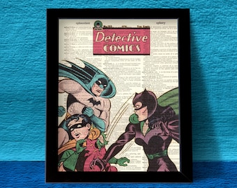 Batman, Robin, Catwoman Comic Book Dictionary Art Print, Framed