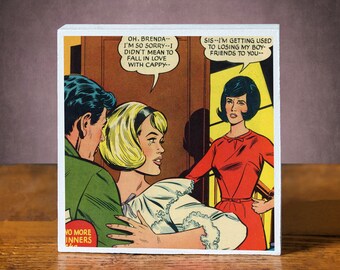 Vintage Romance Comic Book Art Block: 1950s Retro Decor