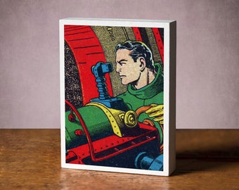 Retro Spaceman Comic Book Art Block – 1950s NASA Artwork
