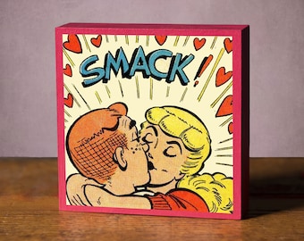 Archie and Betty Kissing Art Block: Vintage MCM Comic Book Decor