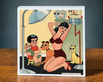 Nancy Comic Art Block – Vintage Sunglasses Print, MCM Decor