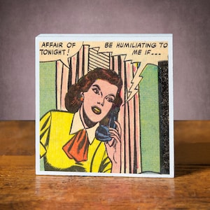 Vintage Comic Panel &#39;Art Block&#39; Freestanding. Home Decor Romance Comic Wall Art Retro.