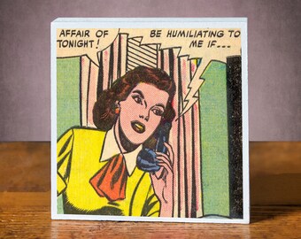 Vintage Comic Book Art Block: 'Affair Tonight' Freestanding Decor