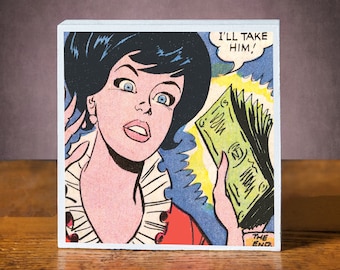 Retro Comic Book Art Block Print, Mid-Century Pop Art Decor