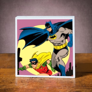 Dzieła Batmana - Komiks w stylu vintage - DC Comics - Batman i Robin - Plakat komiksowy - Dekoracja retro - Sztuka Batmana - Prezent dla chłopców - Prezent dla taty - Blok wydruków artystycznych