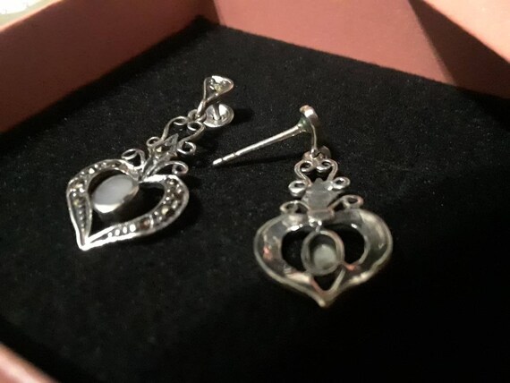 Antique Silver Marcasite  Mother Of Pearl Earrings - image 2