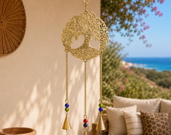 Petit Mobile Jardin Arbre de Vie, Carillon Vent Métal, Décoration Extérieur Bohème, Mobile Terrasse Zen, Cadeau Jardin Original, Wind Chime