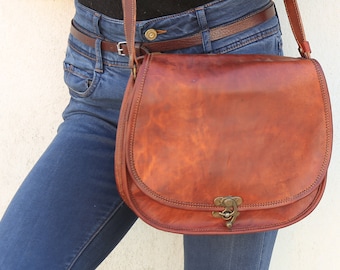 Borsa a tracolla da donna in vera pelle marrone, piccola borsa a tracolla vintage in pelle marrone, borsa in pelle fatta a mano, LOLA BIG