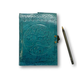Blue leather notebook, Leather Travelers Notebook, Handmade leather Notebook, Engraved Leather Journal, Travel journal, Unlined sketchbook