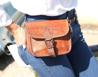 Leather belt bag women, Leather belt pouch, Leather waist bag with adjustable belt, Women belt bag, Brown belt bag, Small leather belt bag