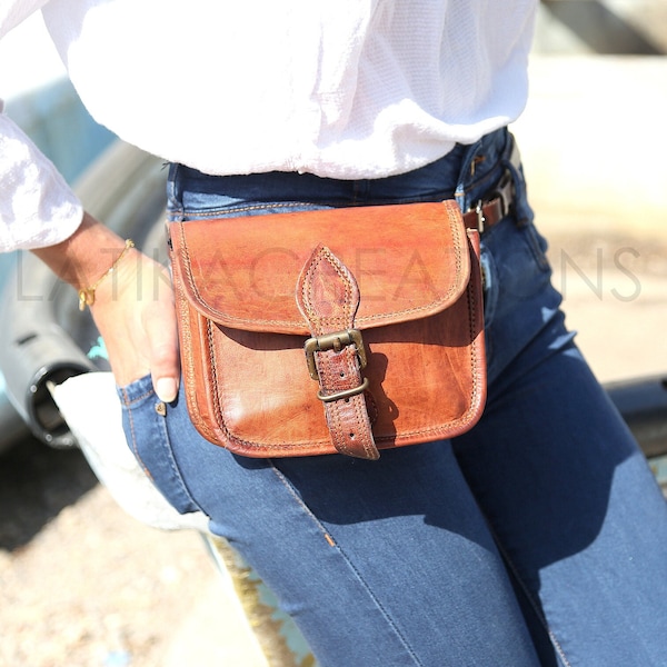 Leather belt bag women, Leather belt pouch, Leather waist bag with adjustable belt, Women belt bag, Brown belt bag, Small leather belt bag