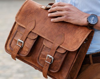 Bolso de hombro de piel auténtica para hombre, bolso de piel para ordenador para hombre, maletín unisex de piel natural, HUGO