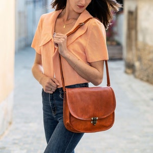 Sac à main bandoulière en cuir véritable marron pour femme, Petit sac bandoulière vintage en cuir marron, Sac en cuir artisanal, LOLA BIG