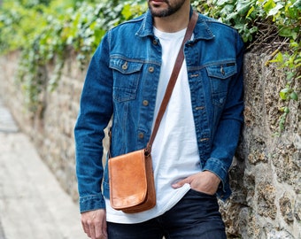 Sacoche bandoulière en cuir pour homme fait main style vintage fermoir authentique sac homme cuir SLIMO