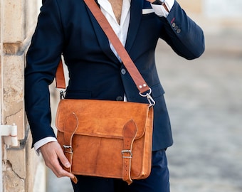 Men's leather messenger bag, leather shoulder bag, leather computer bag, men brown leather satchel, brown leather crossbody bag, NESTA