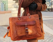 Travel bag Men and women leather mixed leather messenger bag, leather crossbody bag, leather computer bag, retro bag, leather messenger bag