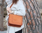 Genuine leather shoulder bag woman style vintage leather brown camel