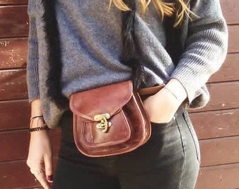 Leather belt bag, leather belt bag in vintage style, hip leather bag belt, brown leather handmade belt bag, small leather brown belt bag