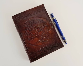 Carnet en cuir fait main avec arbre de vie gravé, Journal en cuir authentique avec fermoir, Carnet de croquis en cuir marron, ALAN MARRON