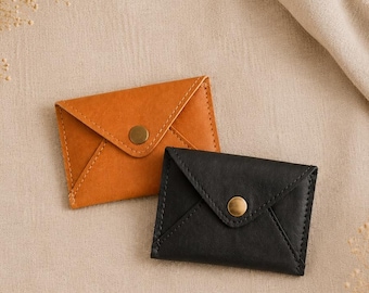 Porte Monnaie Cuir Véritable Minimaliste, Mini Portefeuille Artisan Homme Femme | Porte Carte Compact Vintage ,Cadeau Cuir Handmade ENVELOPE