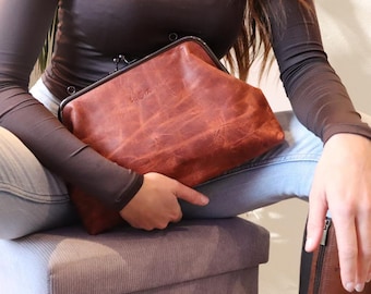 Sac pochette bandoulière cuir véritable, Sac à main bandoulière en cuir au style vintage, Sac pour mariage, Trousse maquillage cuir, PATCHI