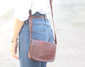 Shoulder leather bag for women. Vintage style, brown leather bag wallet