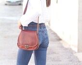 Genuine leather shoulder bag woman style vintage leather brown camel