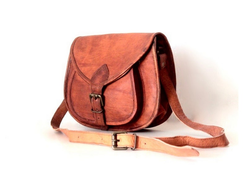 Sac bandoulière en cuir véritable marron pour femme, Sac cuir artisanal, Sac cuir vintage avec poches, Sac à main bandoulière cuir, CALIMA image 9