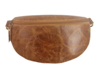 Banane en cuir unisexe élégante et fine, Sac banane en cuir pour festivals, Sac banane marron pratique, Sacoche banane cuir marron, MADRID