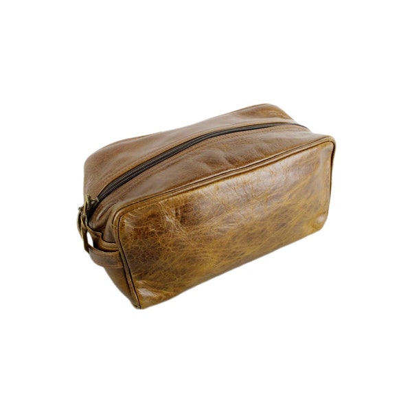 Trousse de toilette en cuir marron, vanity en cuir, trousse de toilette pour homme et femme, cadeau spécial pour lui, TOILETRY BAG