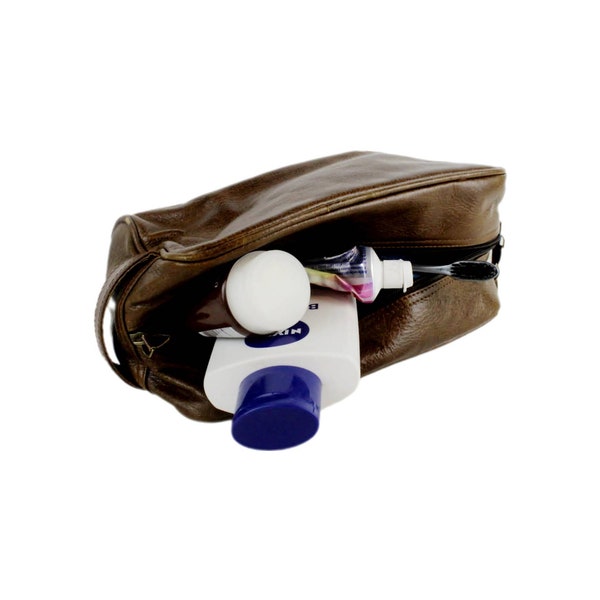 Trousse De Toilette Homme Fossil - Cuir Marron - Pochette De Voyage Vanity - Neuf