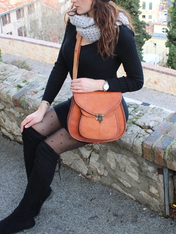 Sac à Main en Cuir Véritable, sac cuir rond bandoulière marron , sac cuir naturel pour femmes, sac en cuir style vintage tannage naturel
