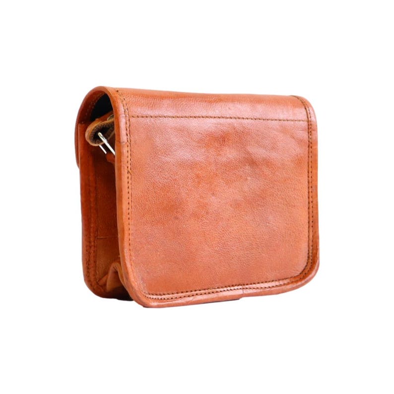 Kleine leren crossbodytas voor dames, vintage stijl tas van natuurlijk leer, bruine leren schoudertas in cottagecore stijl, SLIMI LOCK 2 afbeelding 7