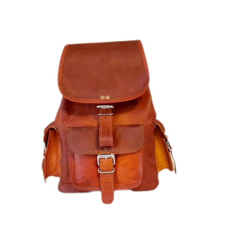 Cognac leather backpack women, Handcrafted brown leather backpack for women with one large compartment, Handtooled leather backpack image 8
