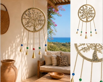 Mobile Jardin Arbre de Vie, Carillon Vent Métal, Décoration Extérieur Bohème, Mobile Terrasse Zen, Cadeau Jardin Original, Wind Chime