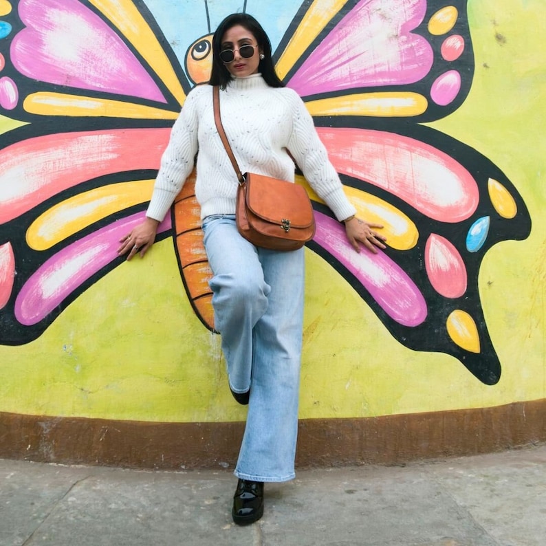 Brown Genuine Leather Crossbody Handbag for Women, Small Brown Leather