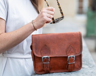 ショルダーバッグ・ポシェット MACOI Classic Simple Square Leather Shoulder Bag Brown Small Leather Satchel-style Crossbody Bag,genuine Leather